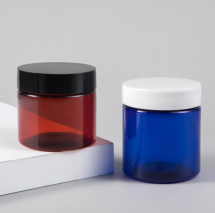 Cosmetics Face Cream Serum 50g 80g Amber Blue Green Plastic Jar with Black Screw Cap wide mouth PET jars with lids 4oz 120ml