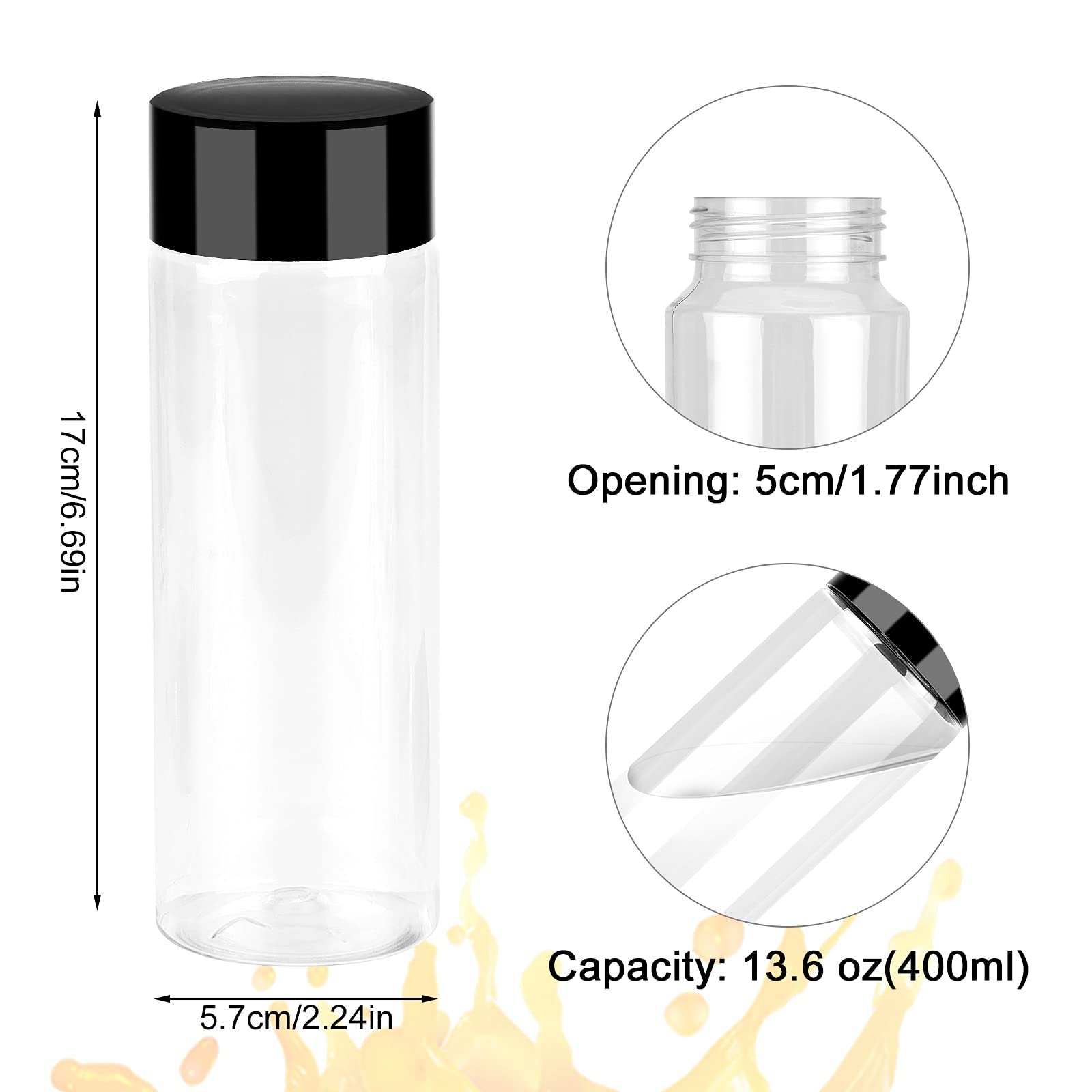 400ML Plastic Empty Sensory Bottles with Lids PET Juice Bottles Reusable Beverage Drink Bottle for Smoothie Water Milk