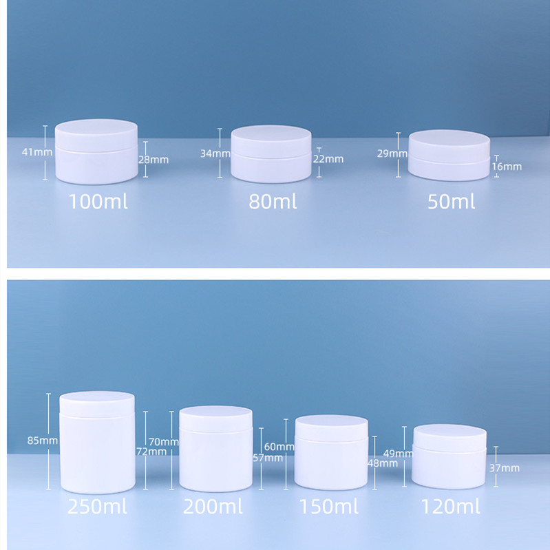 6oz Empty PET White Plastic Cosmetic Jars Facial Cream Containers with White Lids 50ml 80ml 100ml 120ml 150ml 200ml 250ml
