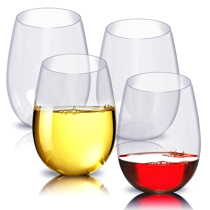 500ml 16oz Stemless Plastic Champagne Flutes Holder Thick Red Wine Drink Disposable Cocktail Cups Stemless Wine Glass with Logo