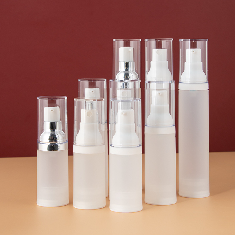 20ml 30ml 50ml airless lotion spray bottle AS PP plastic silver pump press dispenser transparent emulsion essence serum bottle