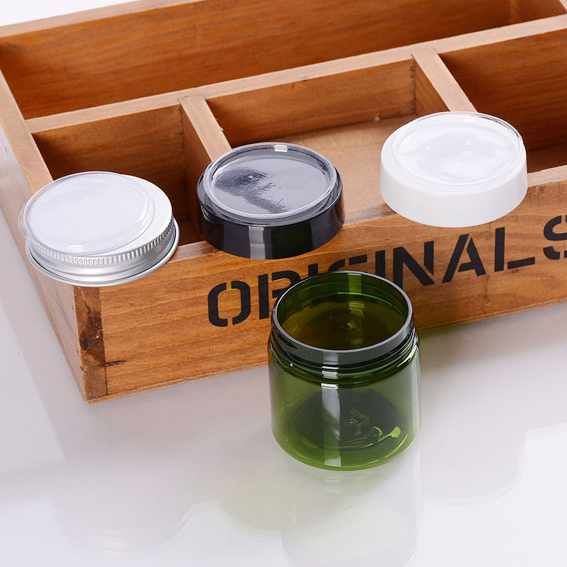 Wholesale Green Scrub Jar Cream Oil Jar 2oz 50g/50 ml PET Green Jars with Lids Hair Gel Skincare Cosmetic Packaging Containers