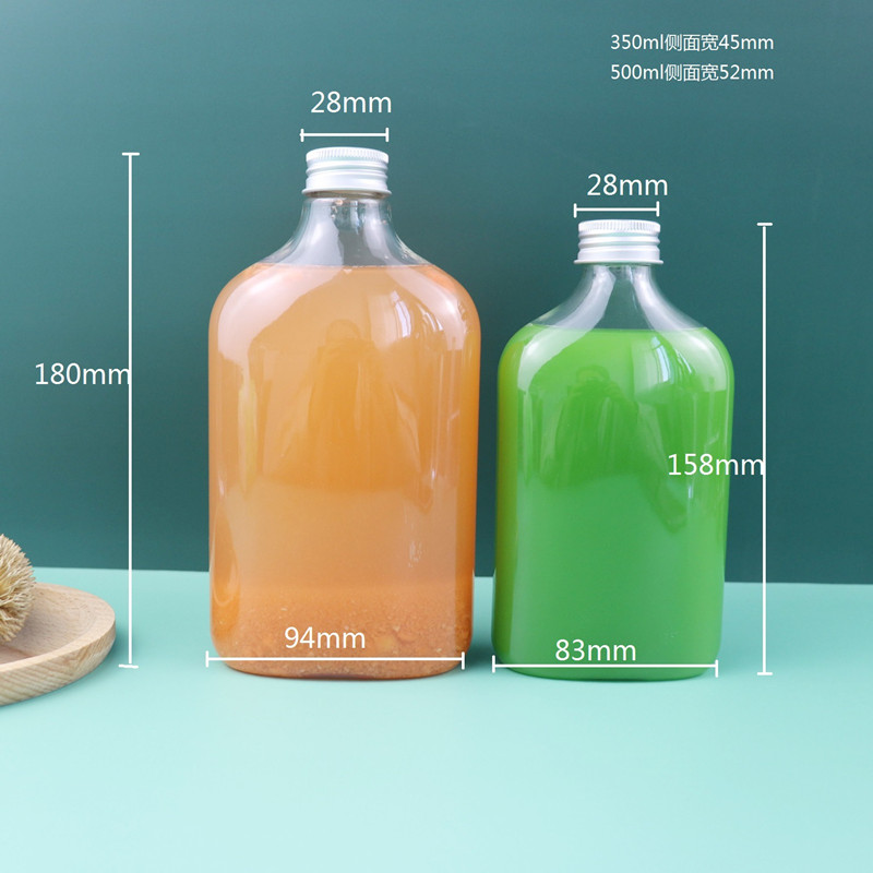 100ml 150ml 200ml 350ml 500ml 12/16oz Empty Plastic Flat Flask Bottles for Liquor Spirit Water Juice Drink Containers with Lids