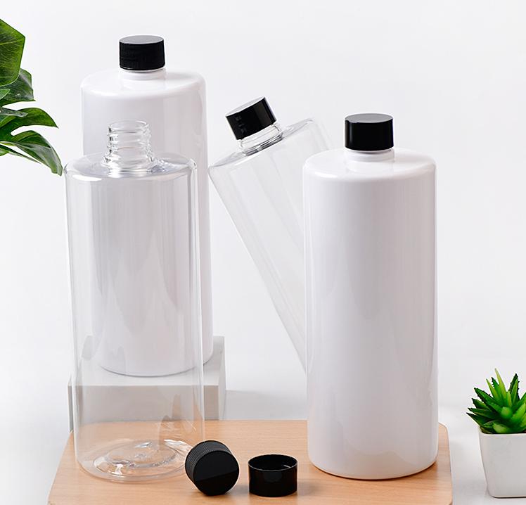 1L Clear Transparent 1000ml Shampoo Bottle Amber With Black Cap Lid PET Plastic Lotion Conditioner Juice Bottle with Pump Spray