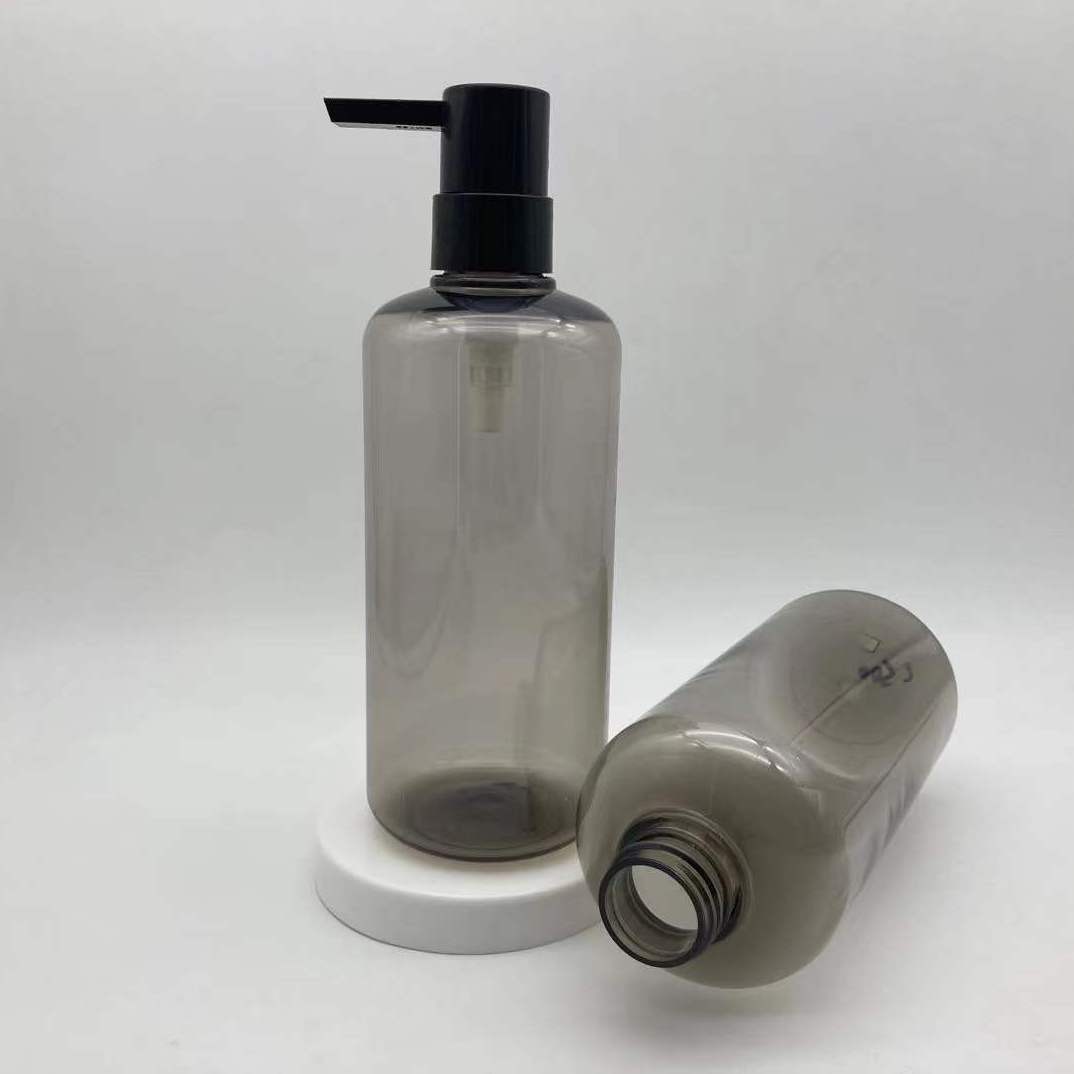 Custom Round Shoulder 300ml 500ml 700ml PET Plastic Shampoo Bottle Wholesale Clear Pink Gray Cosmetic Bottles Package
