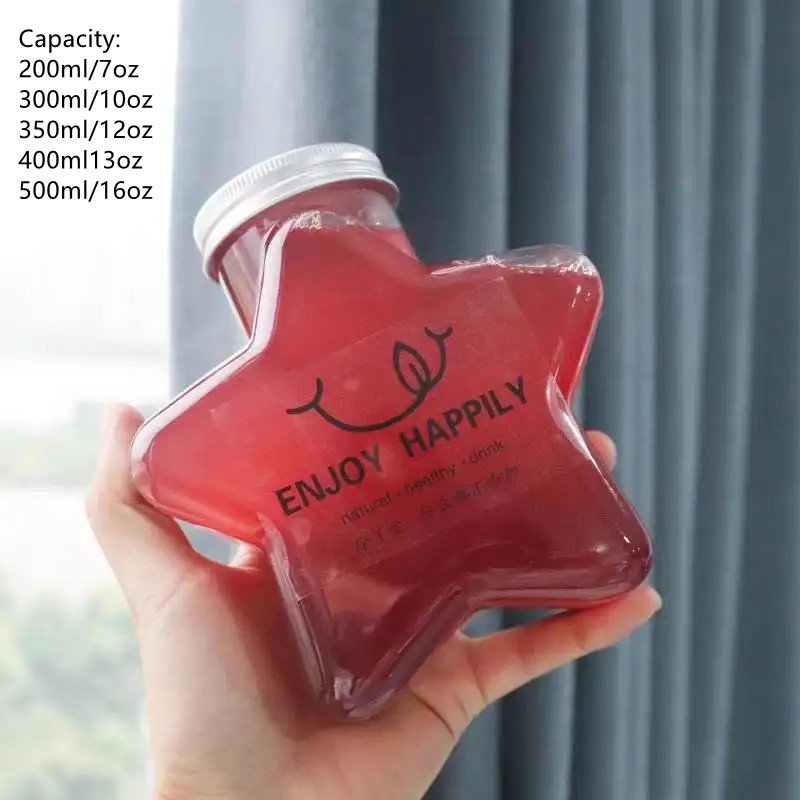 Bottles for Fresh Juice Beverage Unique Soft Drink PET Container Heart Shaped Plastic with Aluminum Cap 12 OZ Screen Printing