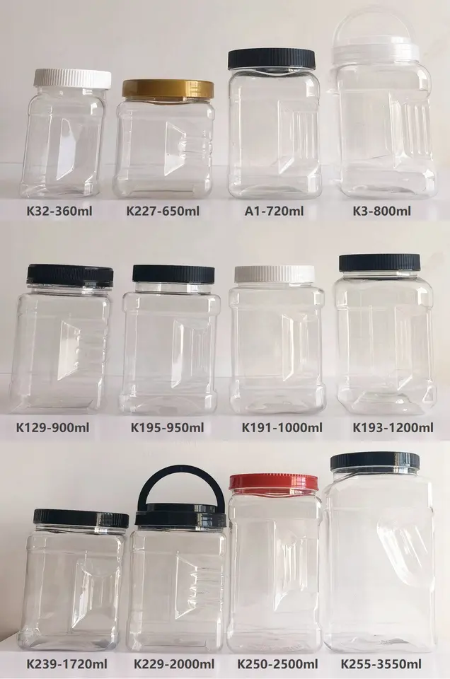Wholesale Food  Storage Bottle 250 grams 500gr 16oz 12oz Clear pet Containers Peanut Butter Plastic jar with Lids Custom Labels