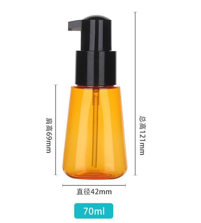 70ml Yellow Transparent Skin Care Essential Hair Oil Serum Bottle Cosmetics plastic packaging bottles With black pump Dispenser