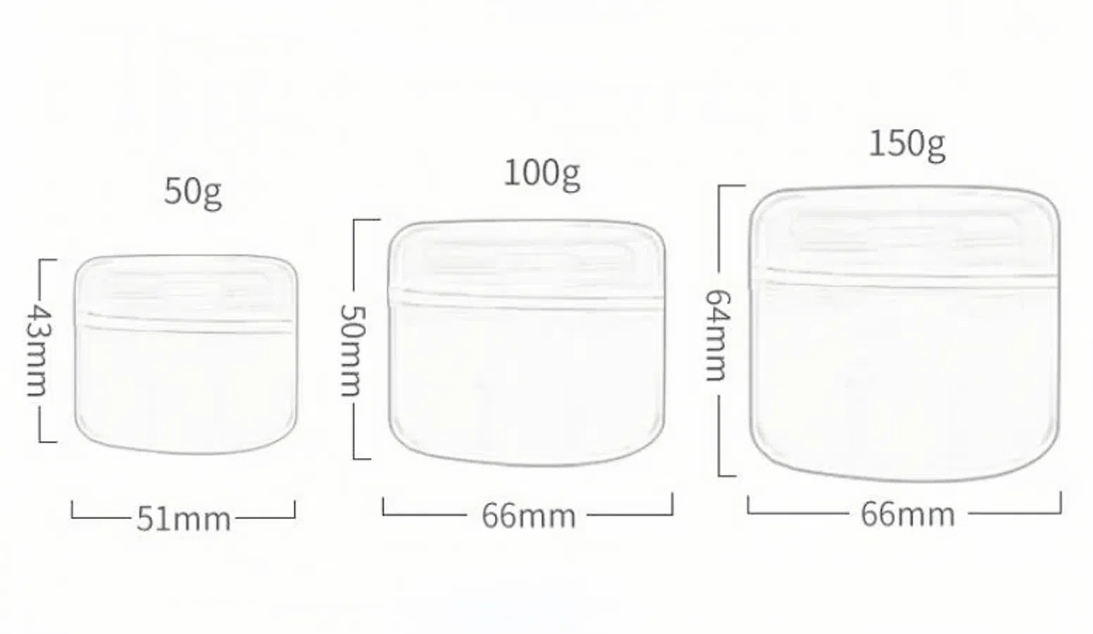 50g 100g 150g Cosmetics Jars Face Cream Eye Serum Body Lotion Skin Care Gel Paste Jars With Lids Seal Single Wall Layer PP Jar
