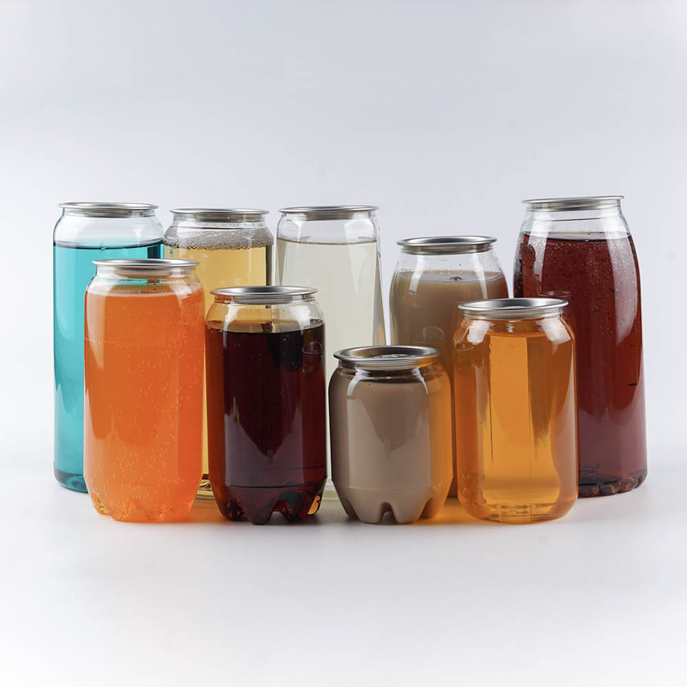 Custom 250ml 300 330ml 500ml 650ml plastic cans for soda drinks plastic pop cans with easy open lids