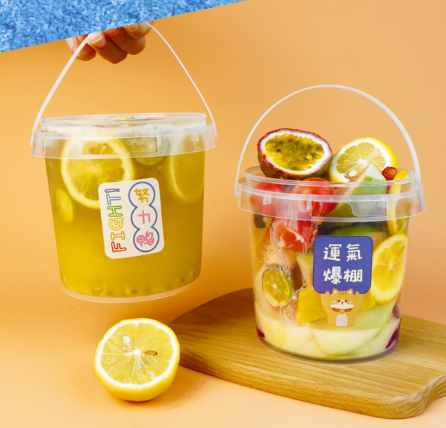 24oz 32oz Empty plastic bucket bottle PP cup Fruits Container PP Clear Bucket Cups With Lid Handle