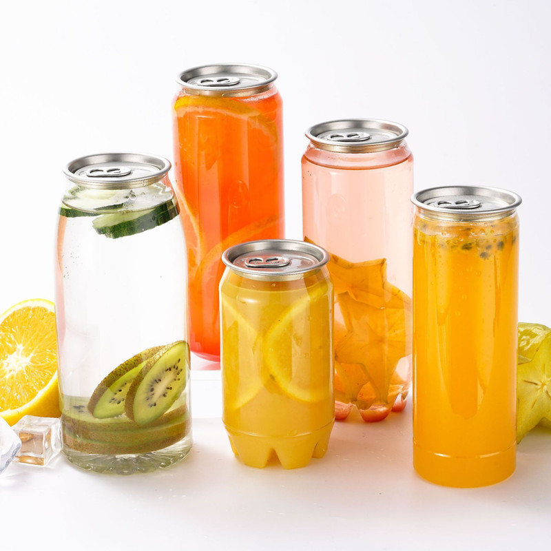 Custom 250ml 330ml 500ml 650ml Pet Clear Juice Coffee soda Can With Easy Open End Beverage Can Plastic Pop Cans