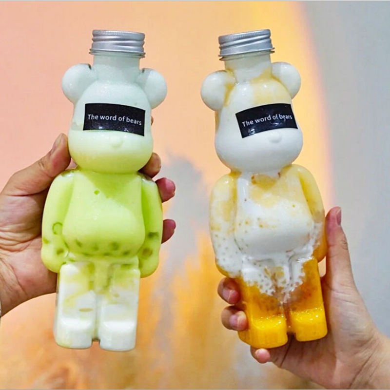 500ml 16oz Clear Plastic Bear Drink Bottle for Iced Coffee Cold Water Boba Juice Beverage Containers Packed Takeaway New Shape