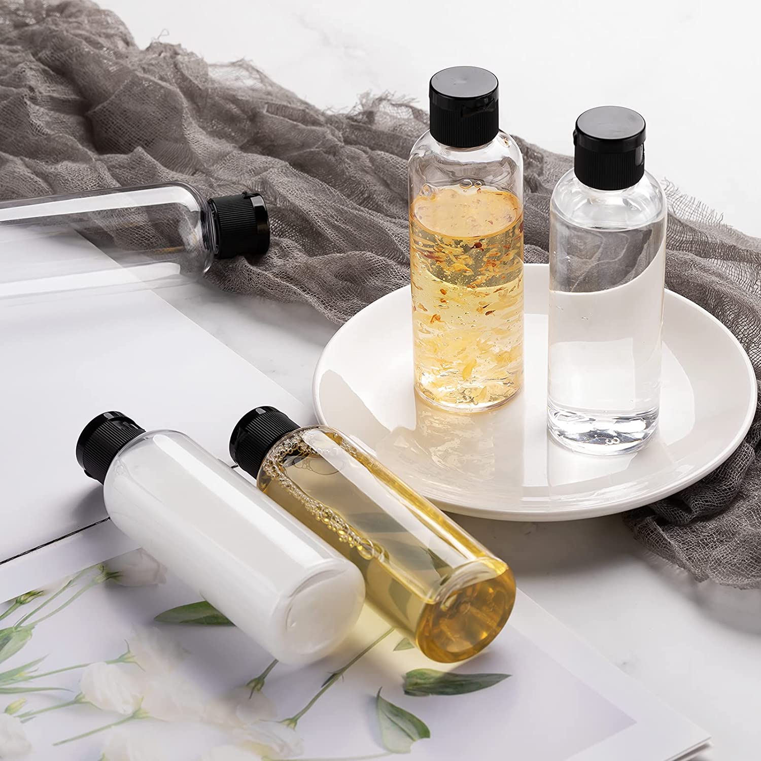 Transparent Flip Top Twist Top Screw Cap Disc Cap Shampoo Lotion Shower Gel Oil Bottle PET Plastic 50ml 60ml 100ml 120ml 150ml