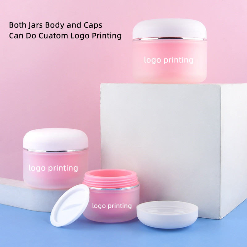 Refill 15g 30g 50g Double Wall PP Plastic Pink Body Butter Jars 8oz Cosmetic Container Silver Edge Eye Cream Jar with Dome Lids