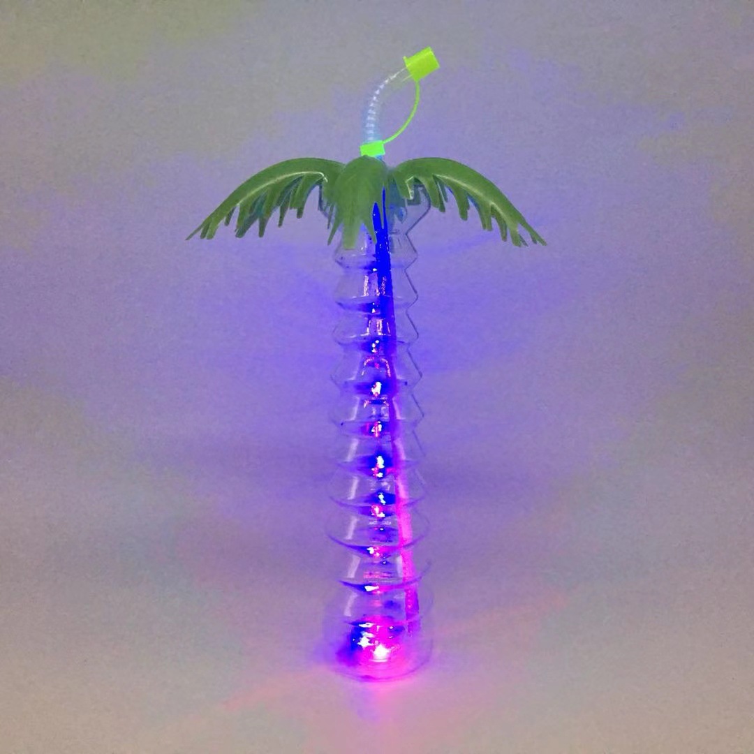500ml 16oz Coconut Tree Plastic Straw Cup Transparent PET Juice Bottle for Kids Gifts Plastic Water Drink Bottles Disposable