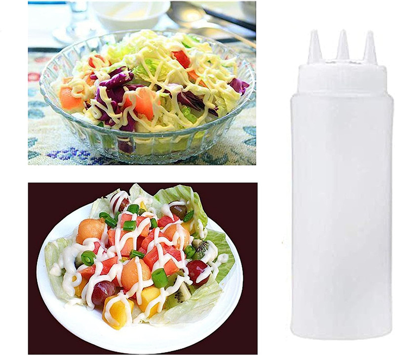 360ml 500ml 700ml 1000ml 24oz 32oz PE Empty Soft Touch Translucent Condiment Squeeze Bottle Sauce Food Grade with 3 Hole Nozzle