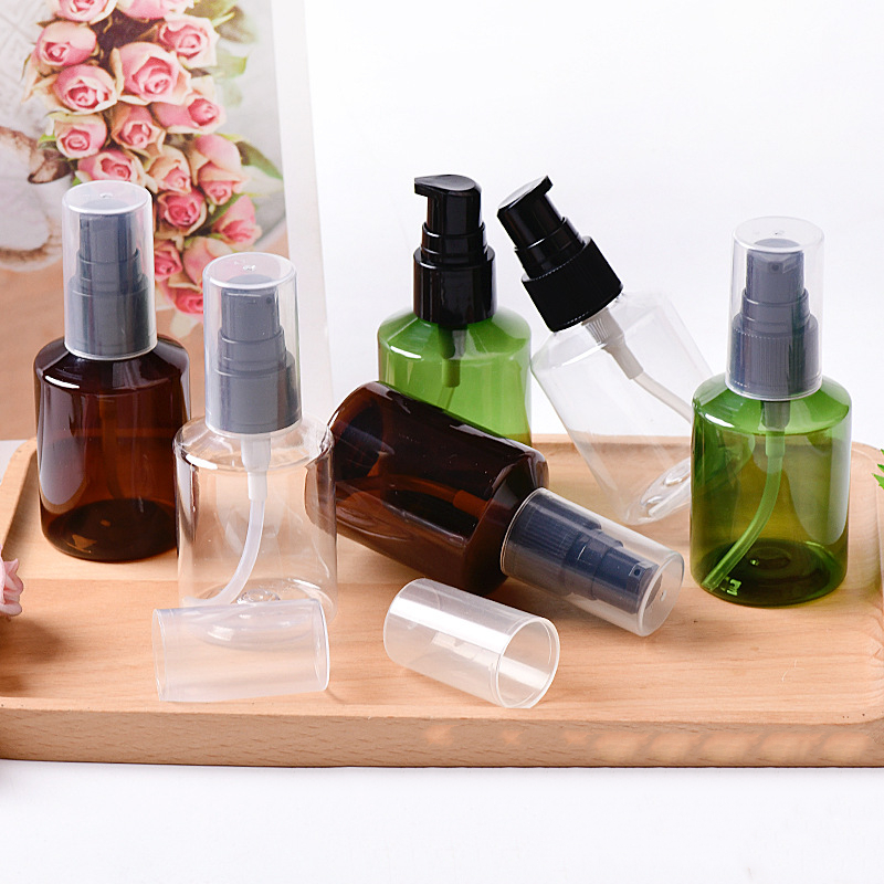 Wholesale Slant 50ml 100ml 150ml 200ml Amber Green Back Serum Cream Pump Bottles Lotion Black Pump Press Bottle