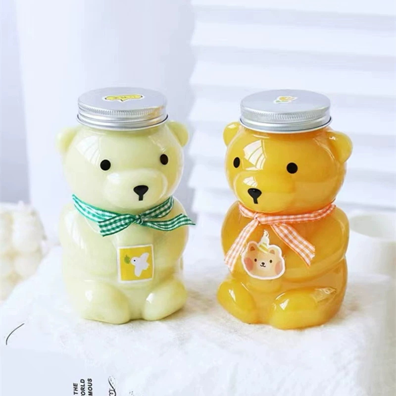 Plastic Juice Empty Jar Cute Bear Clear Bottle 300ml 500ml Custom Print Logo Cup for Cold Drink Milk Tea Coffee Milk with Cap