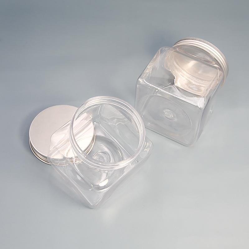 350ml 500ml Clear square PET plastic cosmetic jars frosted food plastic jar for face cream body salt scrub container with lid