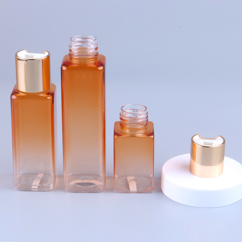 Luxury Frosted Gradient Color Clear Square Bottles for Lotion 40ml 60ml 80ml 100ml 120ml PET Plastic Shampoo Bottle Disc Top Cap