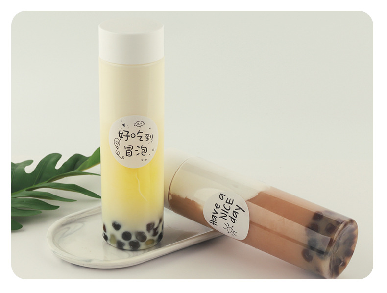 300ml 400ml 500ml PET round shape Transparent Fruit Juice Coffee Beverage Plastic Bottle With Cap Plastic Beverage Bottle