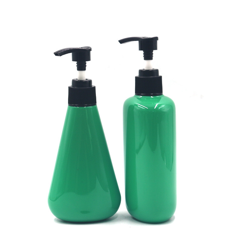 180ml solid color conical curved flat oval green PET plastic bottle Plastic shampoo bottle Lotion bottle with pump