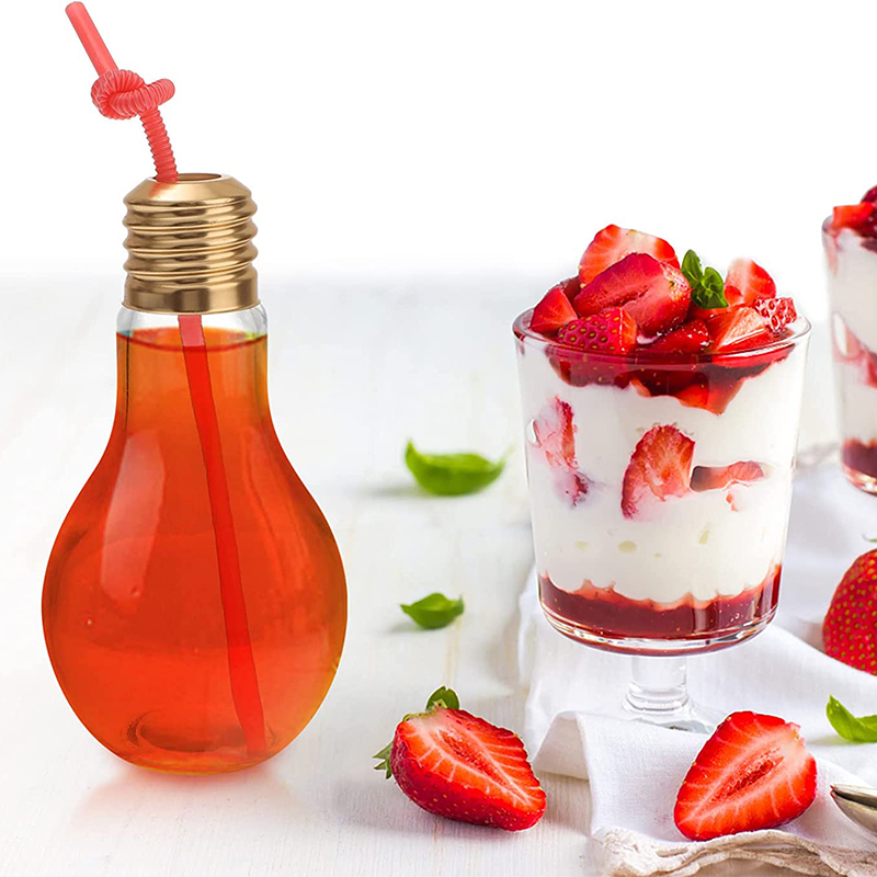Plastic Juice Bottles 300ml 400ml 500ml Juice Bottle Bulb Shape Plastic Cup Empty Juice Milk Dispenser with Screw Cap