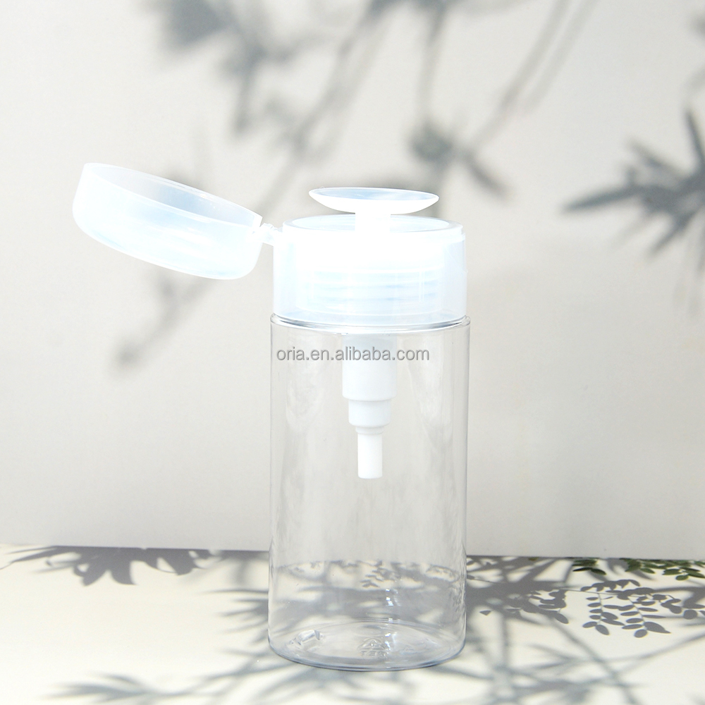 Custom 100ml 200ml 300ml Plastic PET bottle Cosmetic Eye Nail Polish Press Pump Makeup Remover Bottle For Cleansing