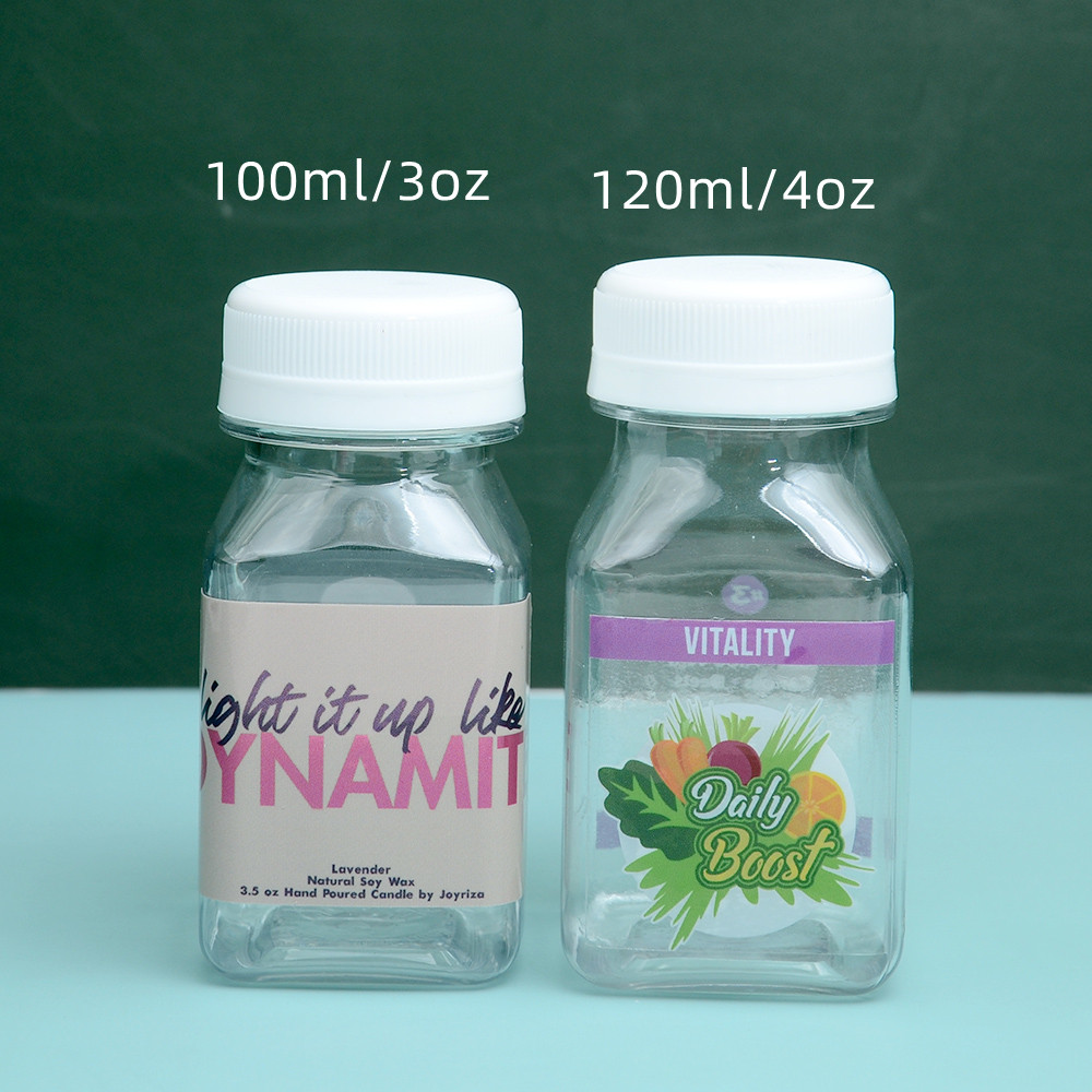 2oz 3oz 4oz Empty PET Small Drinking Containers Plastic with Lids 60ml 100ml Mini Energy Ginger Juice Shot Bottles with Caps