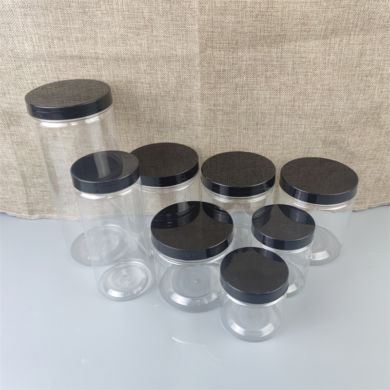 Wholesale Cosmetic Food Fackaging 100ml 150ml 200ml 250ml 300ml Clear PET Plastic Cosmetic Cream Jar with white black lid