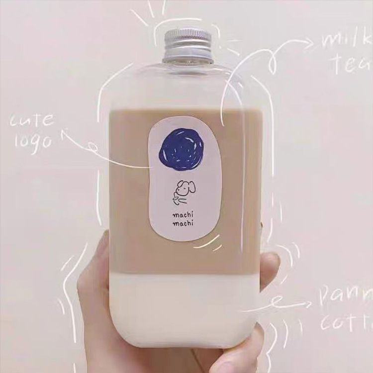 Wholesale Food Grade 250ml 350ml 400ml Flat square cute plastic juice bottle disposable beverage PET bottle with aluminum cap