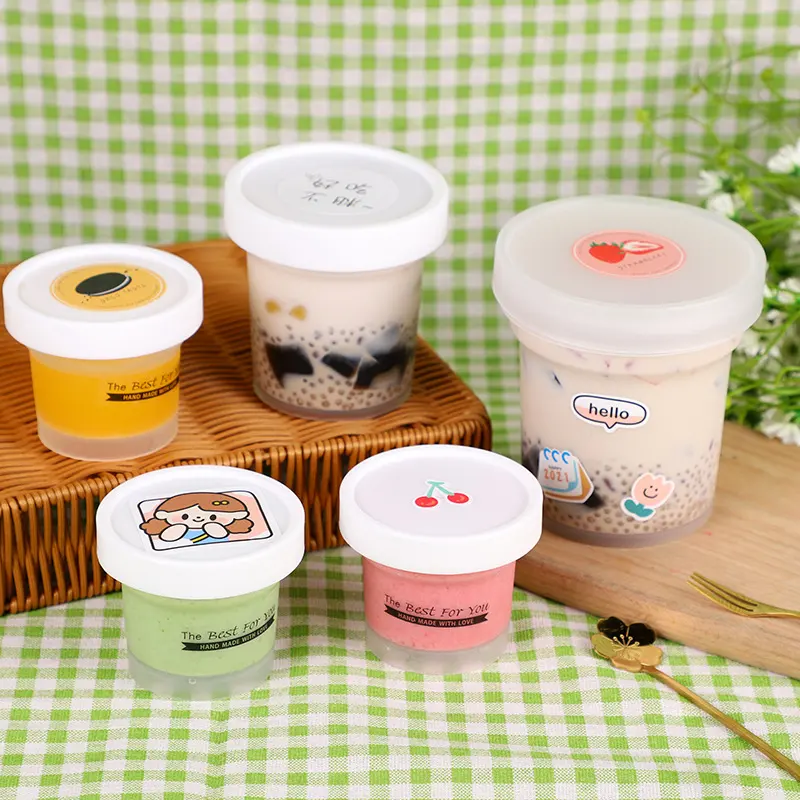 100ml 200ml 300ml 500ml 700ml Yogurt Drinking Bottle Containers Matte Round Lid PP Plastic Jar for Bubble Tea Yogurt Packaging