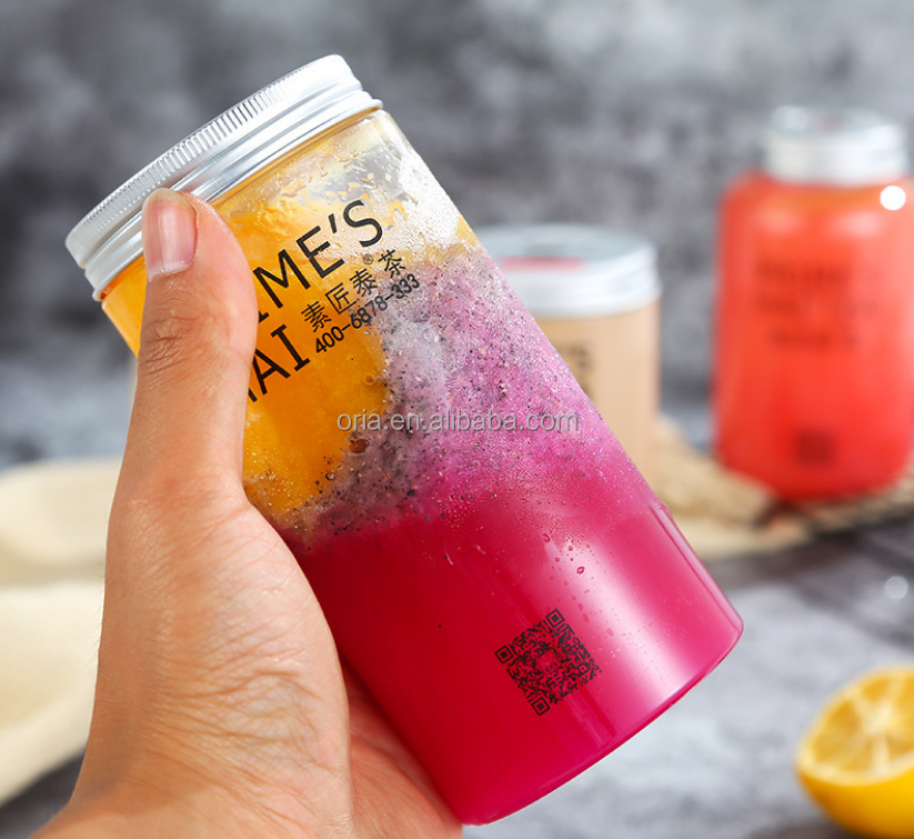 Plastic Juice Milk Bottle 200ml Clear Round Beverage Cans Custom Drinking Packaging Container With Aluminum Cap for Cold Drink