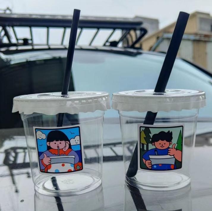 Custom logo 500ml Plastic ice cream Cups with Spoon Lids Straw Label Disposable PP Cup for Boba Bubble Tea Iced Coffee Juice