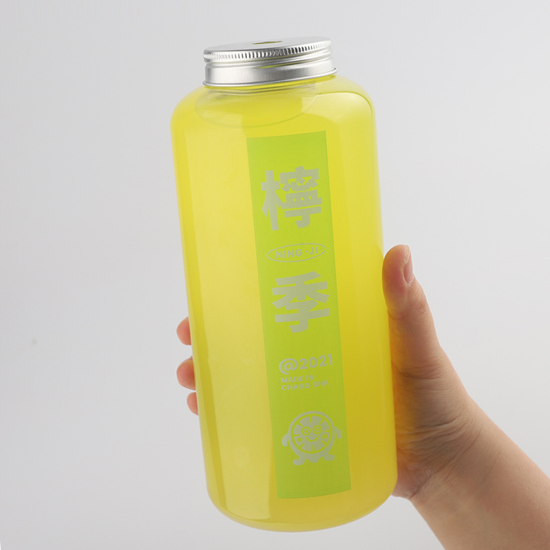 1000ml/ 32oz  Round  clear PET plastic juice bottle  with aluminum cap Juice Cold Drink Beverage Bubble Boba Milk Tea bottle