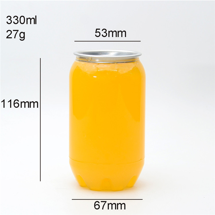 Custom 250ml 350ml 500ml PET clear plastic cans soda water beer coffee juice soft drinks cans with easy open end