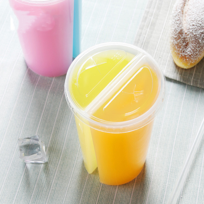 700ml/700cc/24oz Very Popular PP Plastic Juice 2 Part Split Cups for Hot Bubble Tea