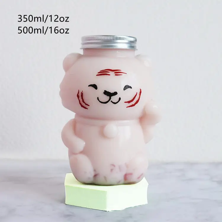 500ml/16oz Kids Cartoon Character Water Bottle Cute Animal Tiger Shaped Drinking Containers Bubble Boba MilkTea Cups Juice Jar