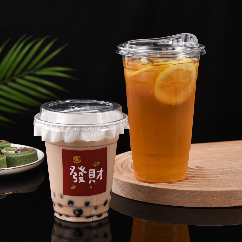 Plastic PET Cup 500ml 700ml Custom Print Logo Bottles Juice Empty Clear Bottles with Lids or Straw for Cold Drink Coffee Milk