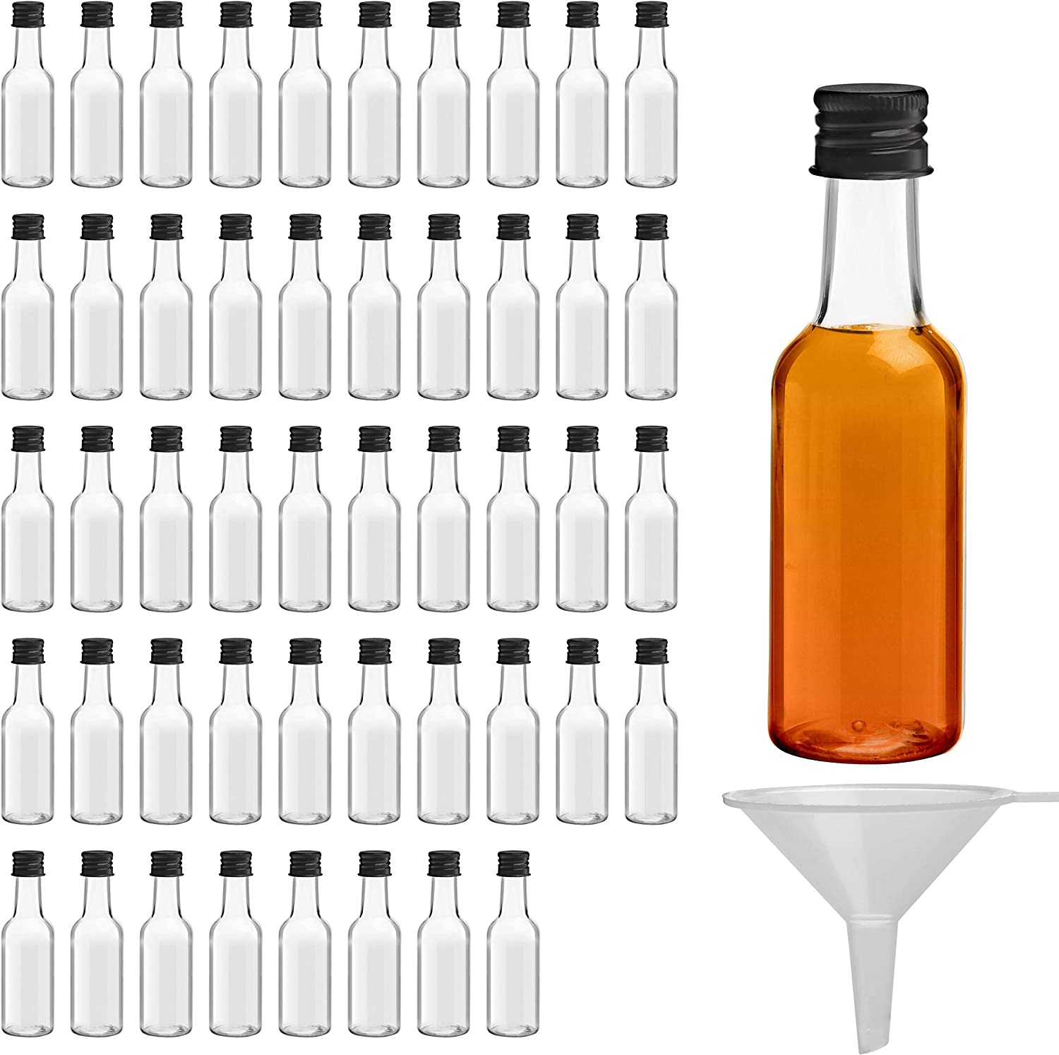 30ml 50ml Mini Size Wine Glasses Clear Plastic Beer Bottle Empty Whisky Customize Dispenser with Aluminum Cap