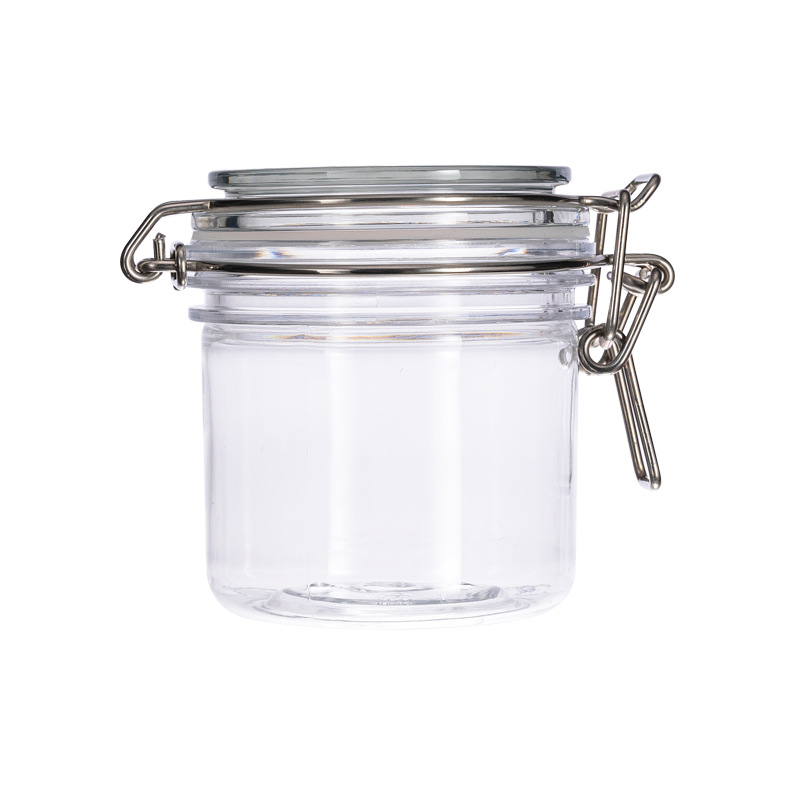 200ml 500ml Honey Jars Candy Food Canister Grain Nuts Powder Storage Tank Clear Plastic Jars with clamp lids Buckle Pot