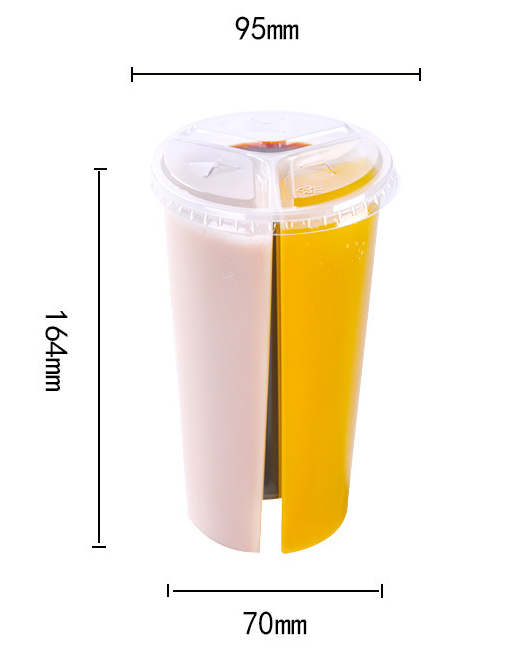 600ml 700ml PP Thickened Three Compartments Disposable Twins Split Lovers Share Disposable Plastic Cup