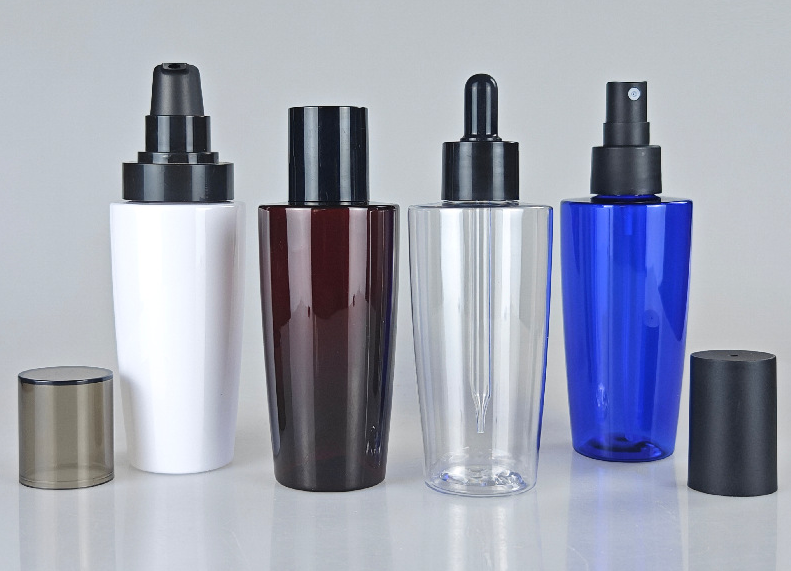 150ml Empty oval round transparent  cosmetic blue bottle  Cosmetic Essence Lotion bottle PET hair care cream oil pump bottle