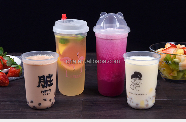 Custom Disposable PP Plastic Cup With Lid Custom Logo Boba Milk Tea Cups Bubble Tea Cup For Milktea