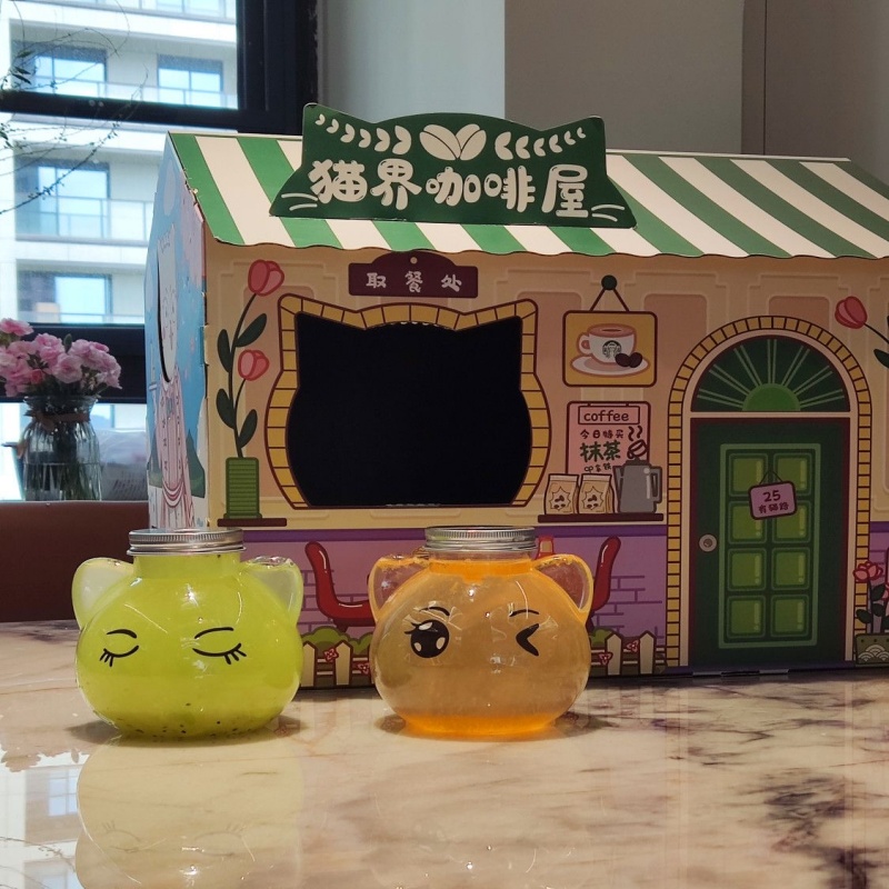Custom 500ml 16oz Kawaii Animal Cat Shaped Water Bottle Takeout Drink Packaging Container Milk Tea Bubble Boba Tea Cups with Lid