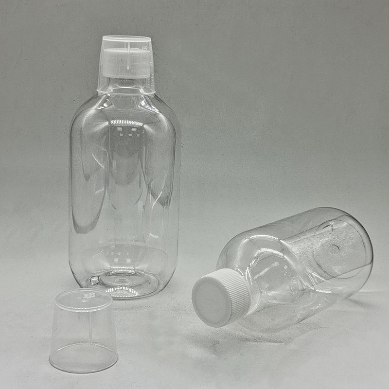 Plastic Oral Cleaning Mouthwash Bottles 500ml 300 ml Transparent mouthwash bottle empty with cup with logo label