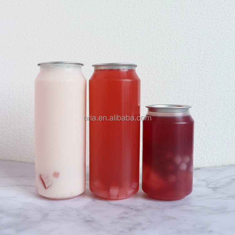 Wholesale Customized Logo  Empty Clear PET Pull-Ring Juice Soda Beverage Plastic Can Smoothie Srink Container Cup Bottle