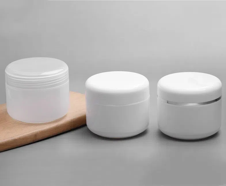 Plastic Cosmetic Face Cream PP jar 50g 100g 150g 200g 250g White Translucent Jars With Silver Ring Lid Body Scrub Balm Jar