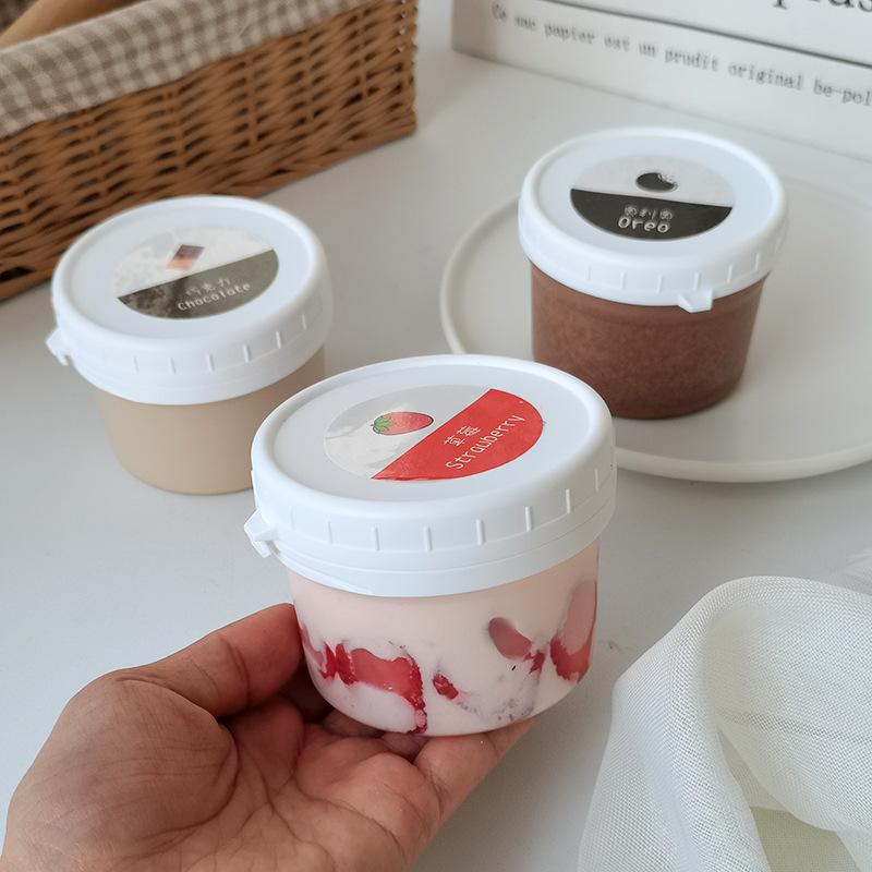 BPA Free 200ml 250ml 300ml Food Grade Plastic desserts Jar with Customized Lid for Nuts Jam Ice Cream